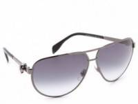 Alexander McQueen Metal Aviator Sunglasses with Skulls