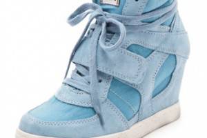 Ash Cool Suede Wedge Sneakers with Canvas Insets