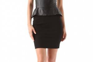 Blaque Label Strapless Peplum Dress with Leather Bodice