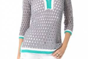 Catherine Malandrino V Neck Crochet Tunic