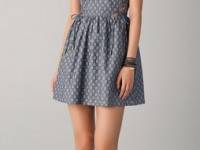 Charlotte Ronson Print Chambray Dress with Cutouts