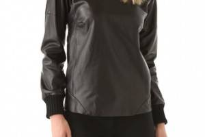 Derek Lam Leather Pullover with Merino Trim