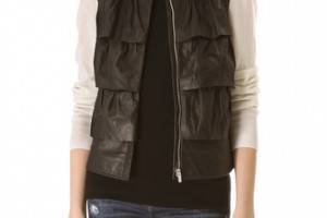 Diane von Furstenberg Cupcake Leather Bomber Vest