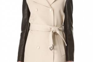 DKNY Leather Sleeve Trench Coat