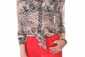 Equipment Daddy Tie Front Snake Blouse