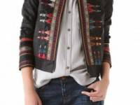 Free People Seamed &amp; Embroidered Jacket in Vegan Leather
