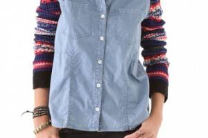 Free People Sweater Sleeve Button Down Top