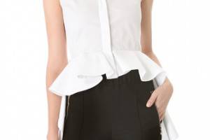 Giambattista Valli Ruffle Train Poplin Blouse