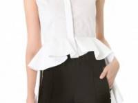 Giambattista Valli Ruffle Train Poplin Blouse