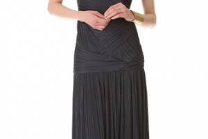 Halston Heritage Sheer Shoulder Pleat Gown