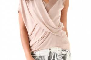 Helmut Lang Lush Voile Top with Leather Shoulder