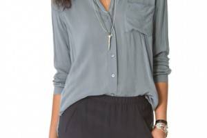 James Perse Collarless Pocket Shirt