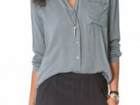 James Perse Collarless Pocket Shirt