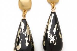 Kenneth Jay Lane Black & Gold Leaf Earrings