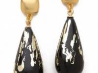 Kenneth Jay Lane Black &amp; Gold Leaf Earrings