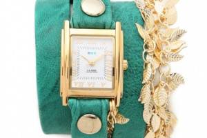 La Mer Collections Multi Leaf Charm Wrap Watch