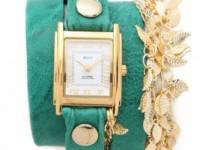 La Mer Collections Multi Leaf Charm Wrap Watch