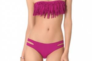 L*Space Knotted Fringe Bandeau Bikini Top