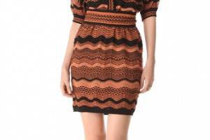 M Missoni Zigzag Wave Stripe Belted Dress