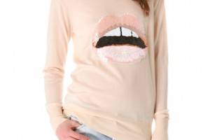 Markus Lupfer Nude Sequin Lip Sweater