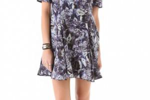 Markus Lupfer Silk Oil Print Flare Dress