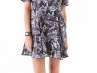 Markus Lupfer Silk Oil Print Flare Dress