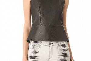 Mason by Michelle Mason Leather Front Peplum Top