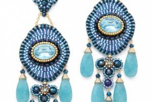 Miguel Ases Long Quartz & Lapis Chandelier Earrings