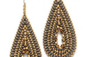 Miguel Ases Metallic Beaded Teardrop Earrings