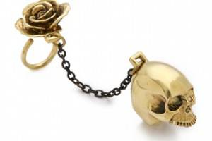 Monserat De Lucca Skull & Rose 2 Finger Ring