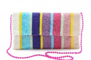 MOYNA Vertical Stripes Fold Over Clutch