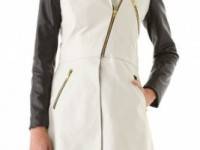ONE by Ina Soltani Trench Coat with Leather Sleeves