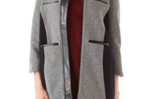 Porter Grey Two Tone Coat with Leather Trim