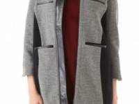 Porter Grey Two Tone Coat with Leather Trim