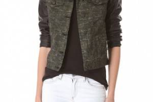 Rag & Bone/JEAN The Camo Jean Jacket with Leather Sleeves