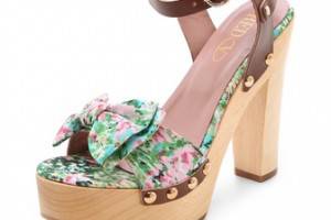 RED Valentino Floral Wooden Heel Sandals