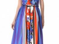 RED Valentino Flowers &amp; Stripes Strapless Dress