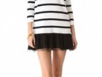 RED Valentino Striped Sweater Dress with Chantilly Lace