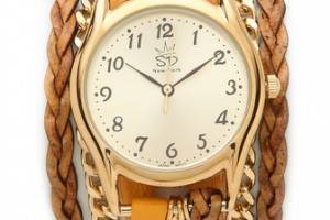 Sara Designs Flat Leather & Chain Wrap Watch