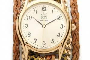 Sara Designs Print Leather & Chain Wrap Watch