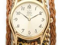 Sara Designs Print Leather &amp; Chain Wrap Watch