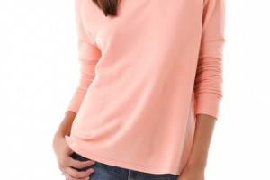 SUNDRY Long Sleeve Boxy V Neck Tee