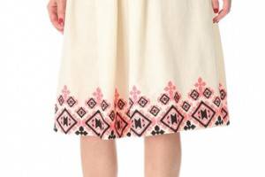 SUNO Embroidered Shirred Skirt