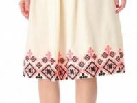 SUNO Embroidered Shirred Skirt