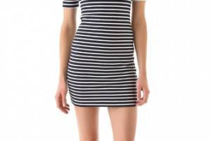 T by Alexander Wang Striped Cotton Dress with Short Sleeves
