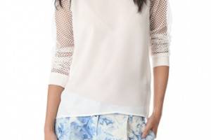 Tibi Alexa Top with Mesh Sleeves