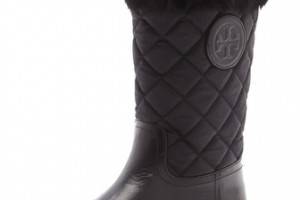 Tory Burch Josie Quilted Booties with Fur Trim