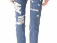 Washborn Destroyed Boyfriend Jeans with Floral Patches