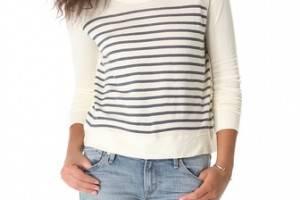 SUNDRY Striped Cropped Pullover