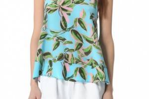 Twelfth St. by Cynthia Vincent Leaf Print Silk Tank Top